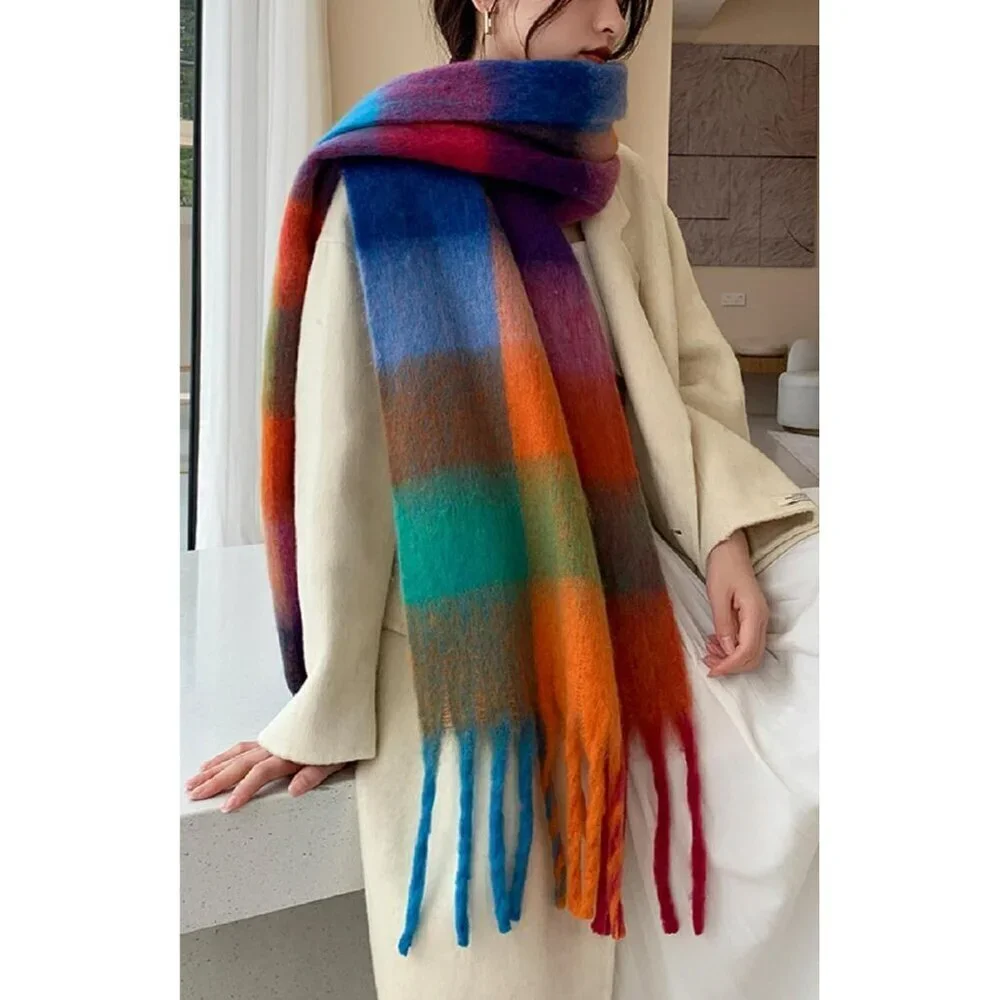 Women's Caramel Green Winter Warm Long Shawl Cold Weather Thick Blanket Scarfs
